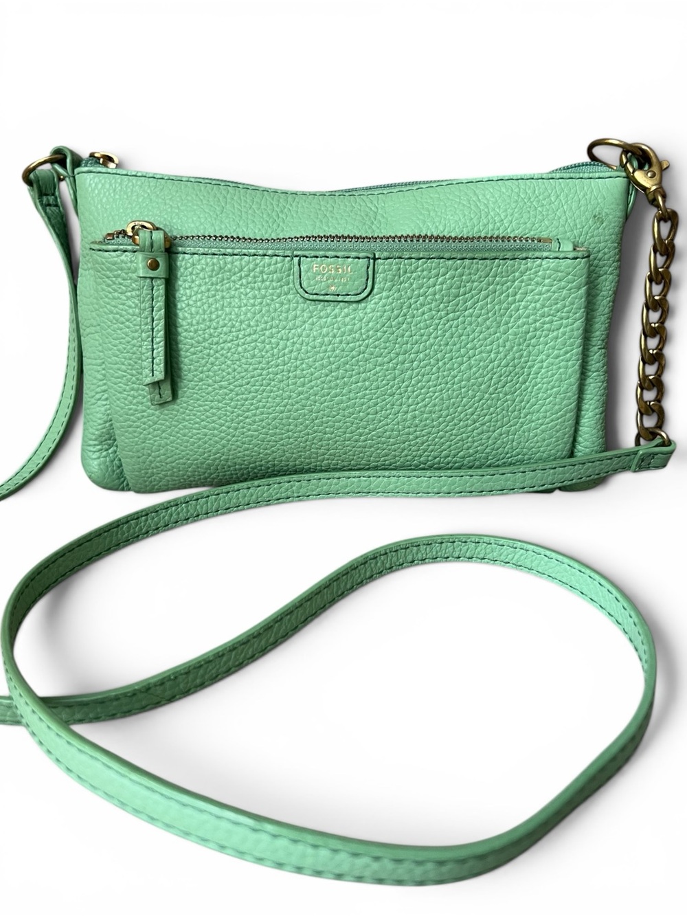 Fossil Dawson Small Mint Green Pebbled Leather Crossbody Bag